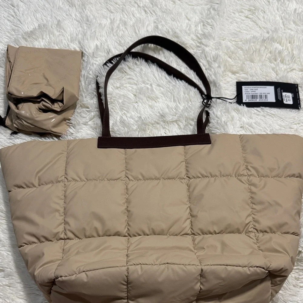 VEE Collective Elegant Cream Tote Bag with Brown Accents